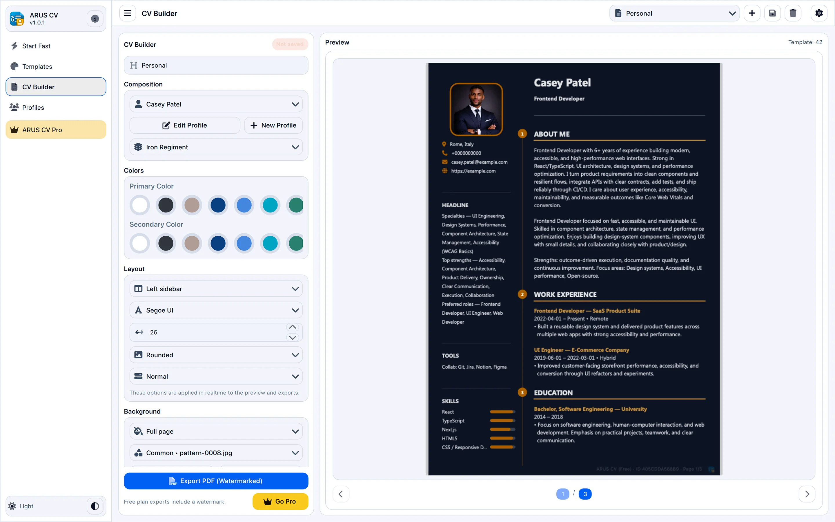 ARUS CV — ATS-Friendly Resume Builder & Professional PDF CV Maker screenshot 2