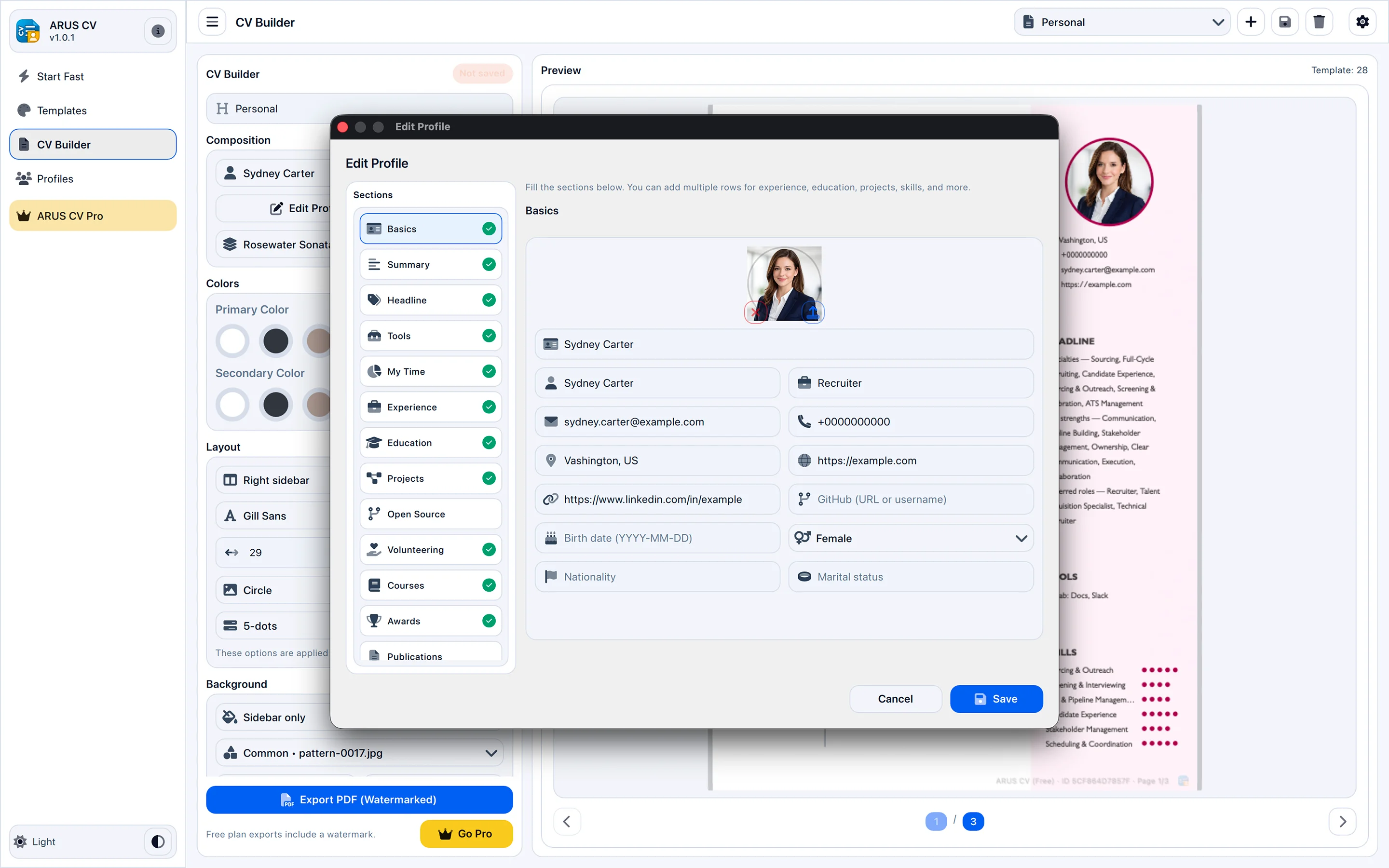 ARUS CV — ATS-Friendly Resume Builder & Professional PDF CV Maker screenshot 3